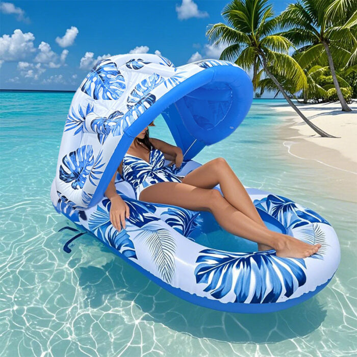 1pc Thick Large Swimming Pool Float With Cup Holder And Sunshade, Essential For Pool Parties And Beaches, Comes With A Manual Air Pump - Image 1