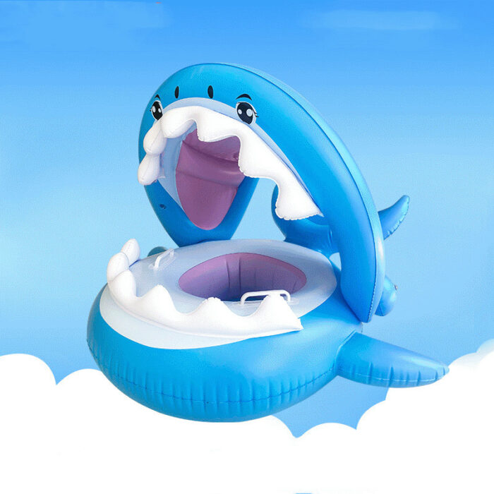 Inflatable Swimming Ring For Kids With Awning Shark Seat Ring Baby Float For Swimming Pool Toys Seat Removable Water Ring - Image 4