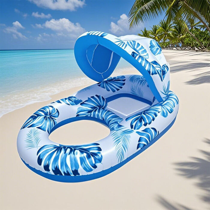 1pc Thick Large Swimming Pool Float With Cup Holder And Sunshade, Essential For Pool Parties And Beaches, Comes With A Manual Air Pump - Image 2