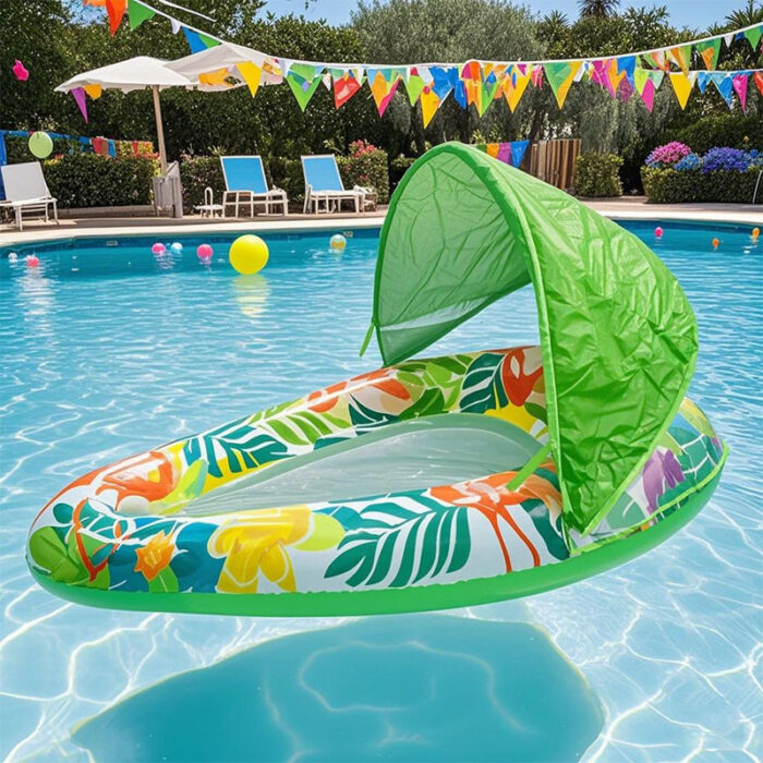 1pc Thick Large Swimming Pool Float With Cup Holder And Sunshade, Essential For Pool Parties And Beaches, Comes With A Manual Air Pump - Image 8