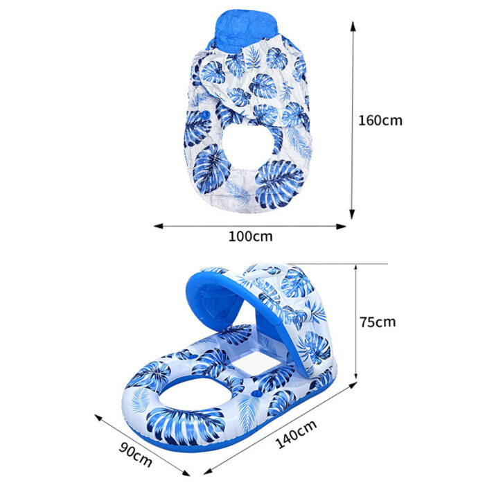 1pc Thick Large Swimming Pool Float With Cup Holder And Sunshade, Essential For Pool Parties And Beaches, Comes With A Manual Air Pump - Image 3