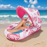 1pc Thick Large Swimming Pool Float With Cup Holder And Sunshade, Essential For Pool Parties And Beaches, Comes With A Manual Air Pump - Image 5